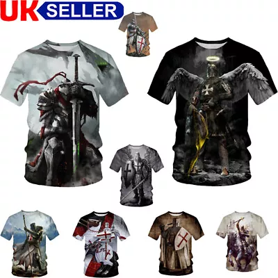 Buy Men's T-Shirt Knight Templar Divine Cross 3D Print Trend Short Sleeve Tee Tops • 13.19£