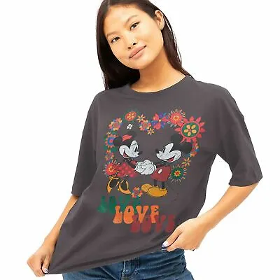 Buy Official Disney Ladies Mickey & Minnie Mouse Love Oversized T-shirt Black S - XL • 13.99£