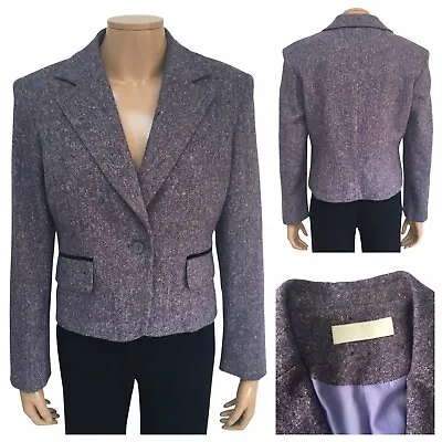 Buy RONIT ZILKHA Womens Purple Wool Tweed Cropped Blazer Size UK 14 • 29.99£