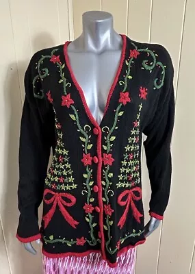 Buy Vintage Kathie Lee Ugly Christmas Sweater Cardigan Button Front Embellished XL • 18.94£