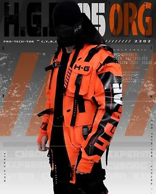 Buy Men's Techwear Orange Jacket Hoodie Full Zip Buckle Holygrail H.G.B-05/ORG • 250.74£