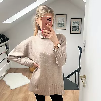 Buy New Look Roll Neck Brown Long Sleeve Loose Slit Warm Soft Jumper S Spring • 19.99£