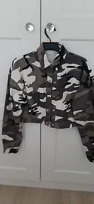 Buy Ladies PLT Cropped Jacket Size 8  Camouflage White Grey Black • 7.50£