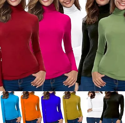 Buy Women Ladies Polo High Neck Full Sleeves Turtle Neck Top Stretch T-Shirts Red • 5.49£