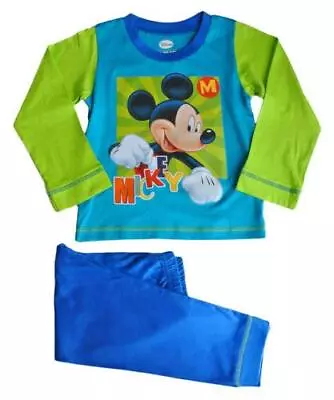 Buy Boys Mickey Mouse Green And Blue Long Pyjamas • 5.99£