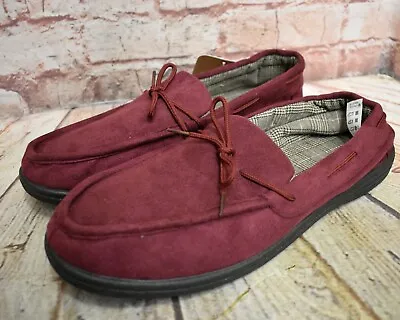 Buy Mens Deep Red Faux Suede Moccasin Style Memory Foam Insole Slippers • 8.55£