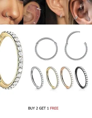 Buy Helix Nose Ring Piercing Segment Daith CZ CRYSTAL Hoop Small Nose Ring Septum • 3.99£