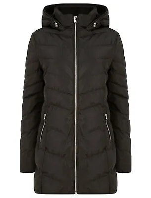 Buy Women's Ladies 3/4 Length Quilted Padded Coat Hooded Puffer Jacket Zip Pockets • 44.95£