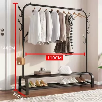 Buy Heavy Duty Double Clothes Rail Hanging Rack Garment Display Stand Shoes Storage • 19.95£