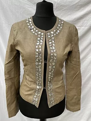 Buy Orice Style Faux Leather  Jewelled And Beaded  Beige Jacket Size S (dr12) • 22£