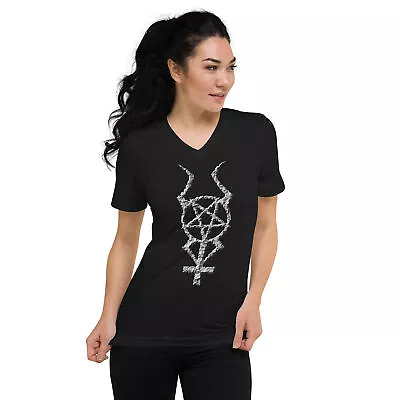 Buy Ancient Stone Horned Pentagram Cross Unisex Short Sleeve V-Neck T-Shirt • 27.60£