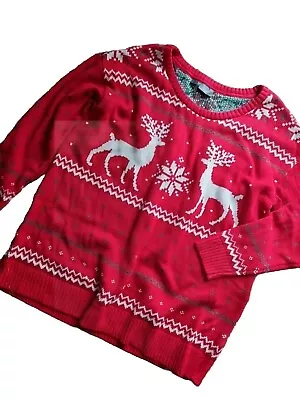 Buy Bon Prix Christmas Jumper Knitwear Womens Size L Large Red Reindeers • 12£