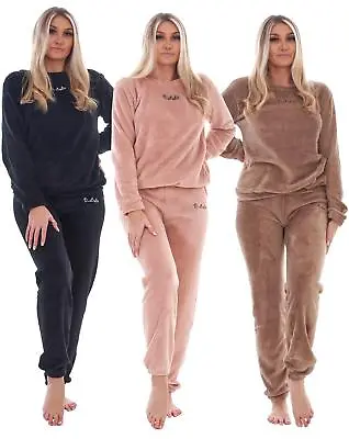Buy Ladies Fleece Pyjama Set Soft Warm Crew Neck Top Pants Loungewear Nightwear • 15.95£