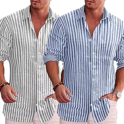 Buy Male Mens Shirt Clothing Striped Summer Band Buckle Top Business Casual • 21.41£