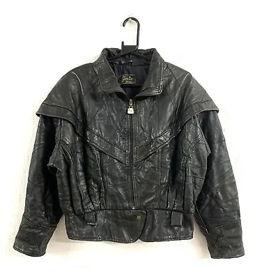 Buy Vintage 80s New Wave Black Soft Real Patchwork Leather Oversized Jacket Size 10 • 29.95£