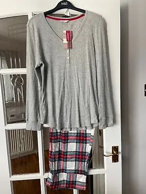 Buy Lovely BNWT M&S Xmas Pyjama Set - Grey Henley Top And Brushed Check Bottoms • 15£