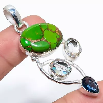 Buy Copper Green Turquoise Mystic Topaz Gemstone Silver Pendant Handmade Jewelry • 8.86£