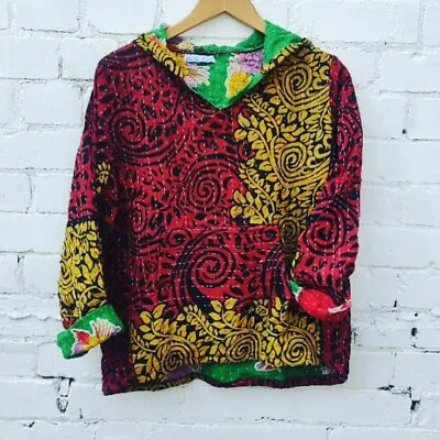 Buy Kantha Quilted Festival Hoodie Red And Black • 40£