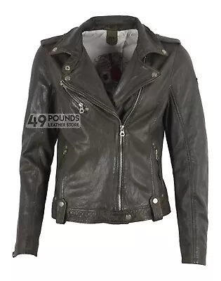 Buy Ladies BRANDO Leather Jacket Black Rub Off Biker Motorcycle Real Napa Leather • 49£