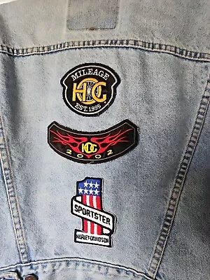 Buy Levi Jean Jacket With Vintage Harley Davidson Patches On The Back. Ladies Medium • 4.12£