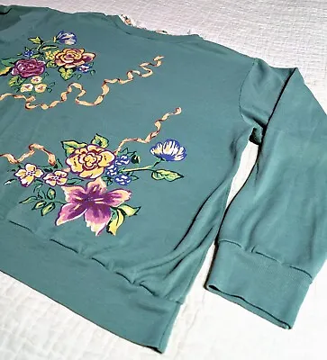 Buy Vintage Blair Double Collar Crewneck Nature Print  Floral Grandma Sweater Shirt • 24.09£