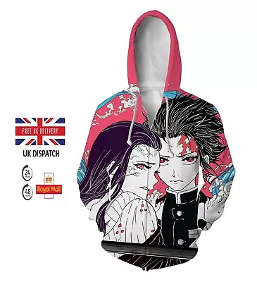 Buy Demon Slayer Tanjiro And Nezuko Anime Zipper/Hoodie Unisex-Pink-United Kingdom • 30£