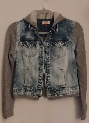 Buy Denim Hoodie Jean Jacket Women's Size Small With Heather Gray Sleeves LEI • 14.60£