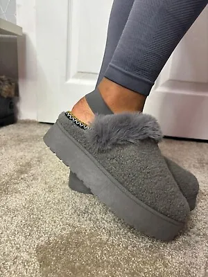 Buy Womens Ladies Comfy Fluffy Faux Fur Platform Slippers Mules Shoes Size • 11.99£
