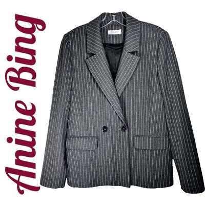 Buy ANINE BING Becky Gray Pinstriped Blazer Double Breasted Menswear, Size 6 • 208.39£