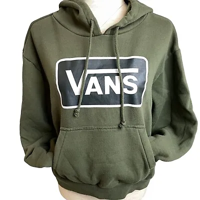 Buy Vans Cropped Hoodie Army Olive Green Size Large Spelled Out Black White Logo • 22.72£