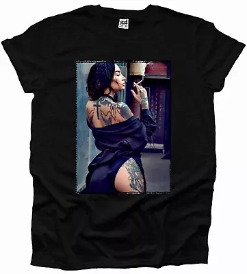 Buy Sexy Tattooed Girl Smoking Model Mens Tshirt Woman Unisex Grunge Boobs Emo UK • 10.99£