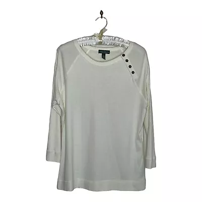 Buy LRL Lauren Jeans Co. Knit Top Size L Ivory 3/4 Raglan Sleeves Button Detail • 18.28£