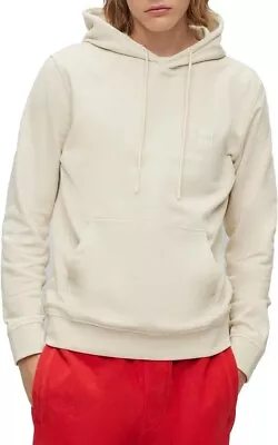 Buy BOSS Men's Hoodie Logo Patch Long Sleeve Cotton Large Pocket Light Beige Size L • 49.99£