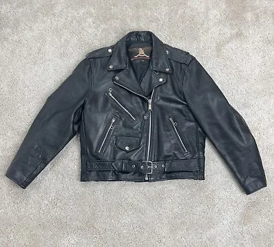 Buy Vintage Vanguard Black Leather Motorcycle Jacket Size Womens 14 Belt Zip Biker • 56.99£