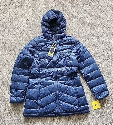Buy NWT New Eddie Bauer Women's Chevron Hooded Down Puffer Jacket Mid Length Small S • 21.58£