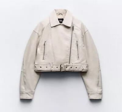 Buy Zara Faux Leather Oyster White Biker Jacket S • 90£