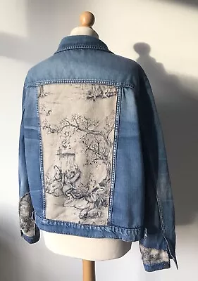 Buy Denim Jacket Upcycled Toile De Jouy Size 20 Shabby Festival Blue Jeans Unique • 36.99£