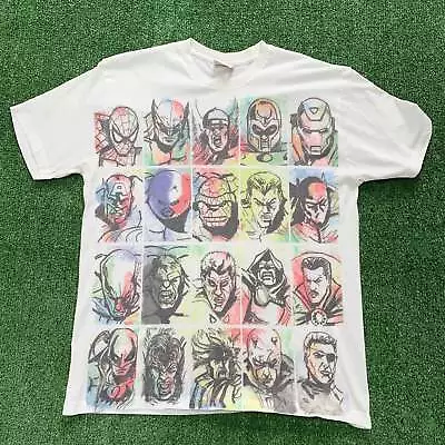 Buy Marvel T Shirt Mens Large White Graphic Print Heroes AOP Comics • 10£