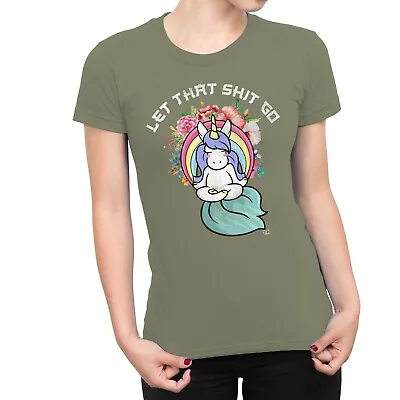 Buy 1Tee Womens Let That Sh*t Go Meditating Unicorn T-Shirt • 7.99£