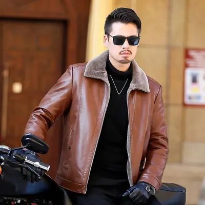 Buy Men's Jackets Faux Leather Jacket Biker Motorcycle Fur Coat Slim Fit Outwear Top • 39.01£