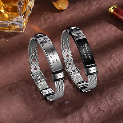 Buy Personalised Photo Adjustable Bracelet Engraved Jewellery For Men Custom Gift • 13.19£