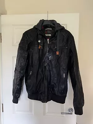 Buy BNWT Faux Leather Mens Biker Jacket With Hood • 60£