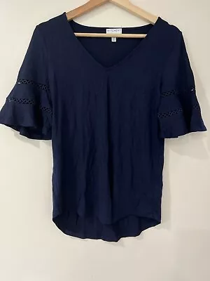 Buy Witchery Navy Blue Embroidered Short Sleeve Top Tshirt XS • 9.91£