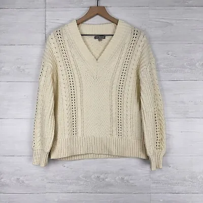 Buy J.Crew Cable Knit V Neck Pullover Sweater Women Size Medium Ivory White Cotton • 36.89£
