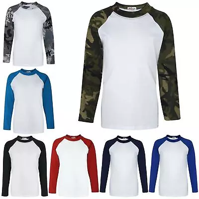 Buy Kids Raglan Style T-Shirt Contrast Colour Long Sleeve Top Girls Boys Age 5-13 • 5.99£