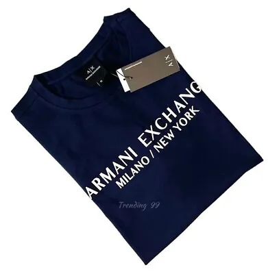 Buy Armani Exchange Milano NY Logo Men's Cotton Short Sleeve Crew Neck T-Shirt_Navy • 27.99£