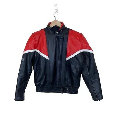 Buy Sportex Apollo Imola Black Red Leather Biker Jacket Uk 8 40” Chest • 31.49£