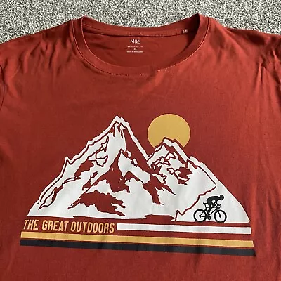 Buy M&S T-Shirt Mens XL Regular 44/46 Red Great Outdoors Cyclist Mountain Graphic • 14.50£