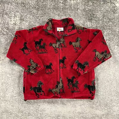 Buy VTG Fleece Jacket Womens Large Red Horse All Over Print Sherpa Full Zip USA 90s • 23.61£