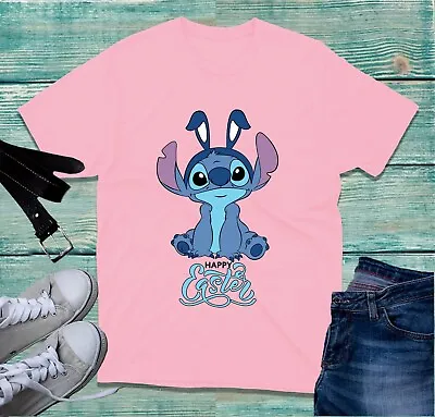 Buy Happy Easter Day T-Shirt Easter Bunny Lilo & Stitch Easter Rabbit Tee Top • 8.99£